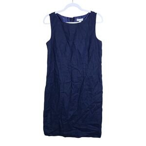 Navy Blue Linen VNeck Shift Mini Dress 12 Coastal Minimalist Quiet Lux Capsule